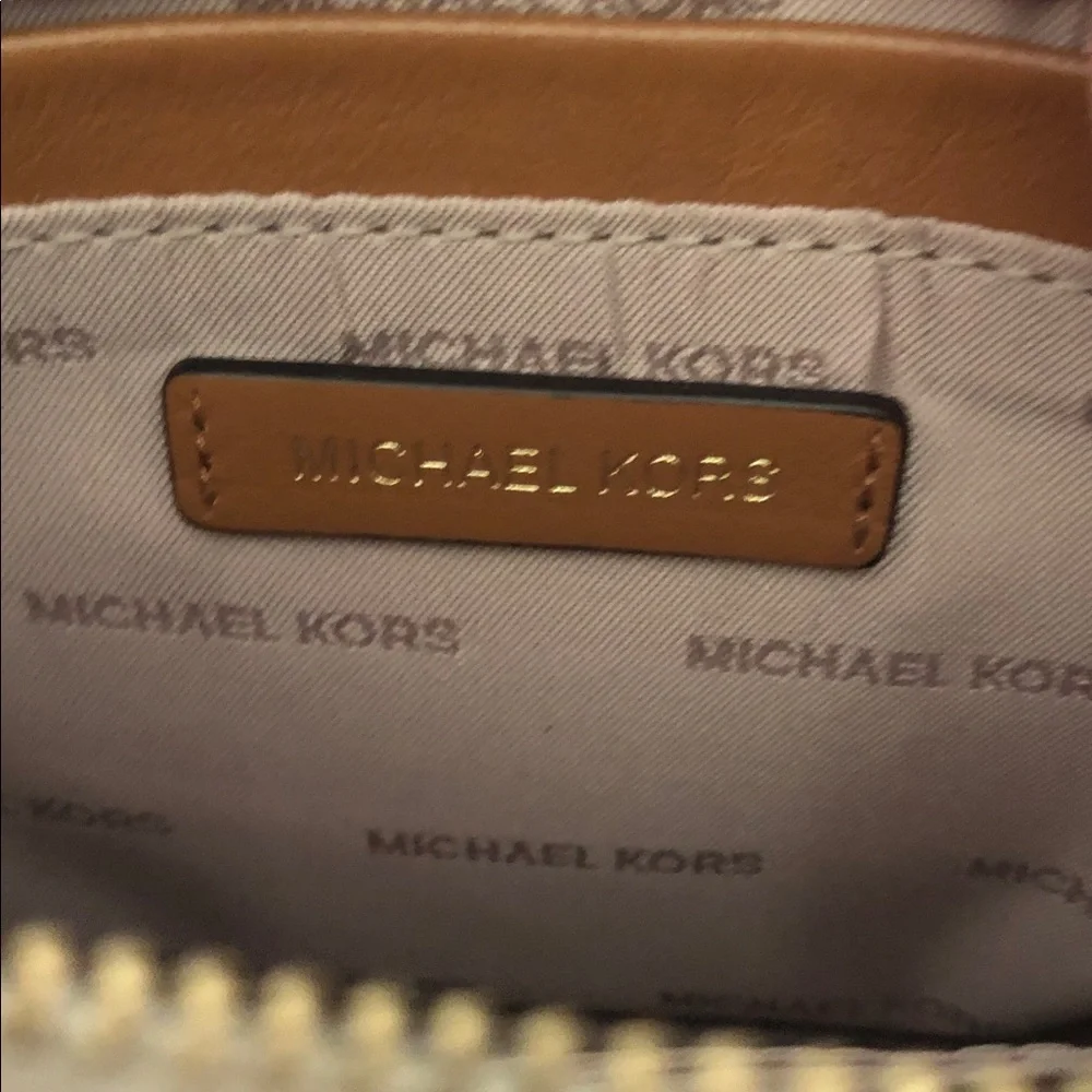 Michael Kors Cream and Brown Logo wristlet